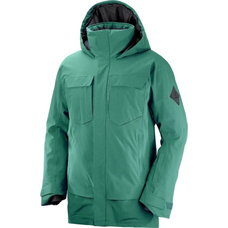 Green Salomon Stance Cargo Insulated Hooded Men's Ski Jackets | PH 23409R